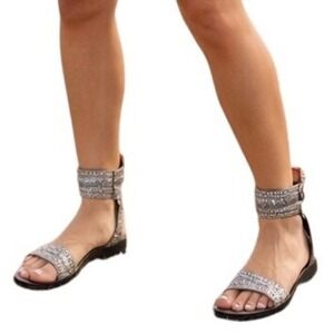 Jeffrey Campbell Ibiza Flat Sandals Womens Ankle Strap Textured Leather Size 6